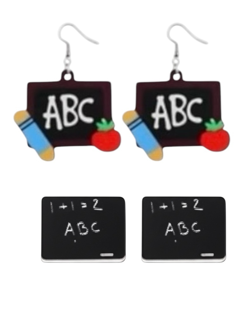 School-Themed ABC Chalkboard Earrings - 2 pairs